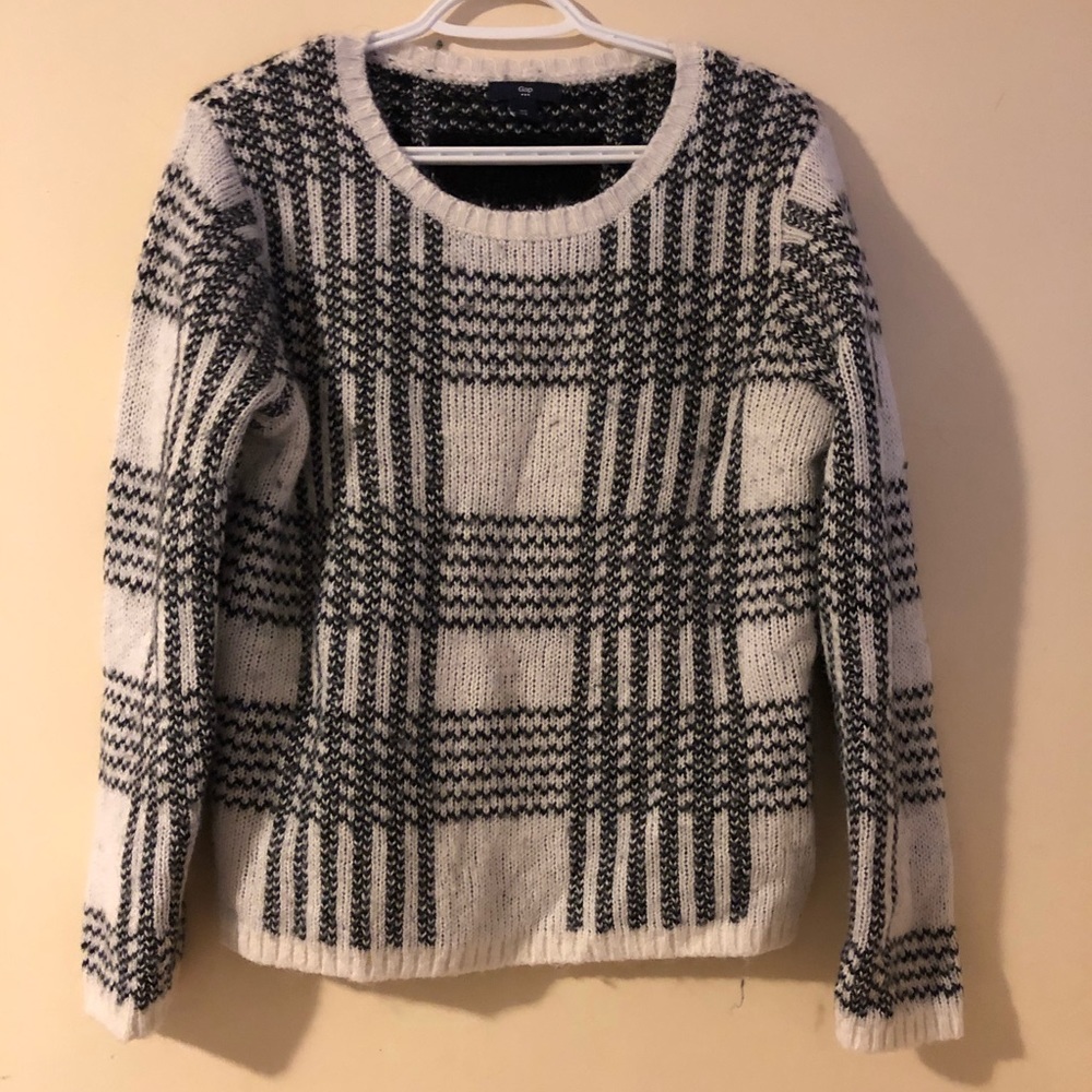 Black and white plaid wool sweater